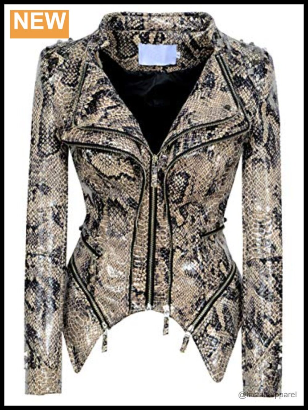 Women's Faux Leather Moto Biker Jacket Snake Print Studded PU